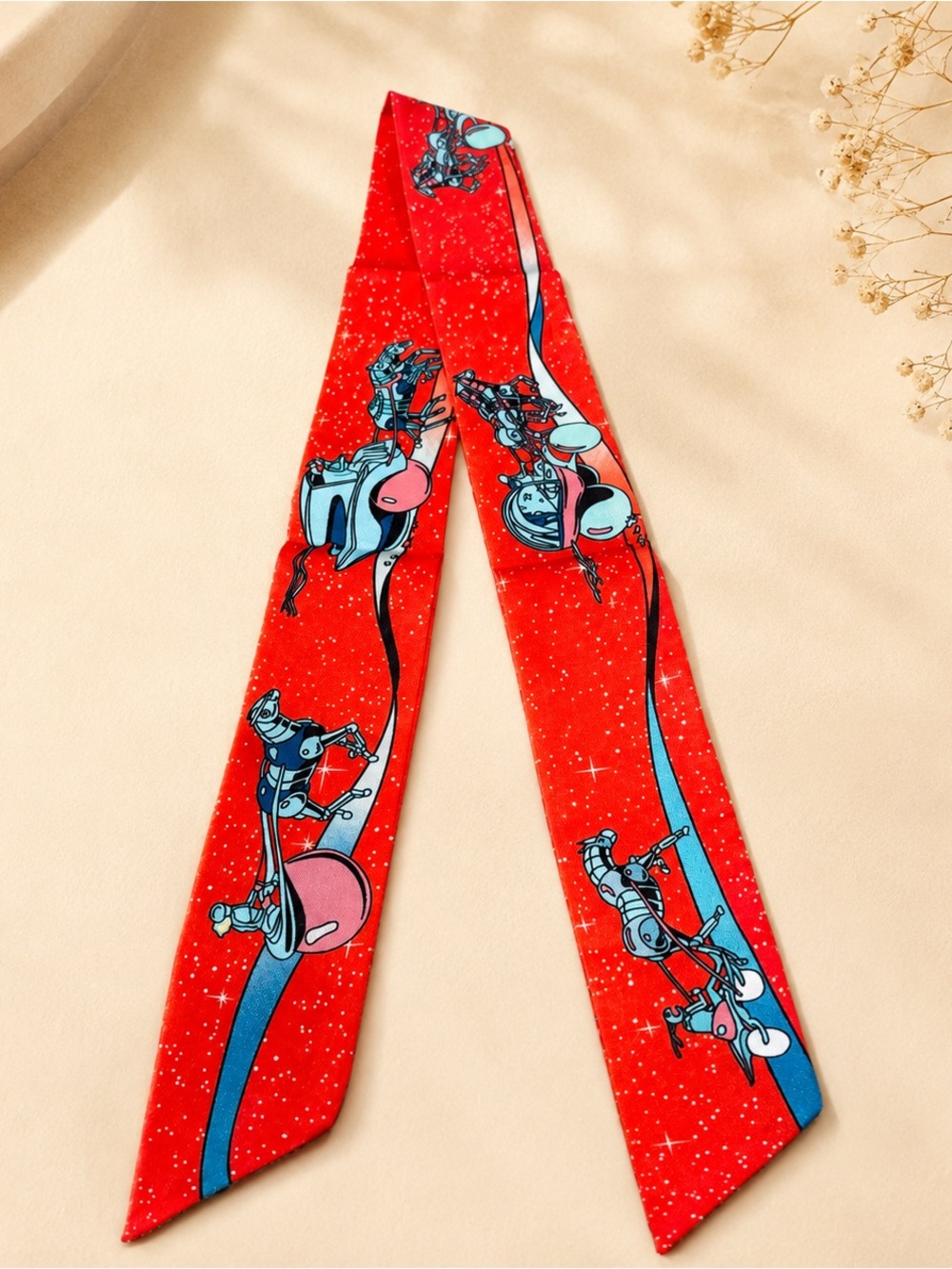 Designer Inspired Red Equestrian Twilly Scarf